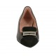 Mocasin à bout pointu pour femmes avec accossoire en cuir verni et daim noir talon 1 - Pointures disponibles:  34