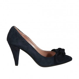 Escarpin de femmes avec noeud en daim bleu talon 8 - Pointures disponibles:  32, 34, 43, 45