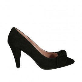 Escarpin de femmes avec noeud en daim noir talon 8 - Pointures disponibles:  32, 33, 34, 43