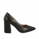 Zapato de salon a punta para mujer en piel de color negro tacon cuadrado 8 - Tallas disponibles:  32, 34