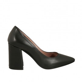 Zapato de salon a punta para mujer en piel de color negro tacon cuadrado 8 - Tallas disponibles:  32, 34