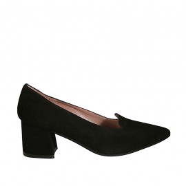 Scarpa accollata a punta da donna in camoscio nero tacco 5 - Misure disponibili: 33, 44