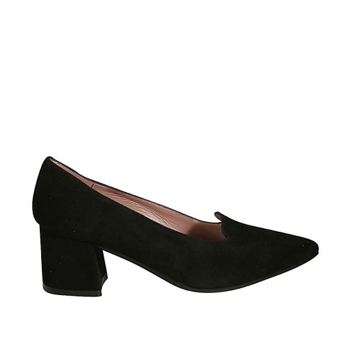 Zapato a punta para mujer en gamuza negra tacon 5 - Tallas disponibles:  33, 44