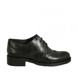 Scarpa stringata derby da donna in pelle nera con decorazioni Brogue tacco 3 - Misure disponibili: 34, 43, 44, 45