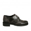 Chaussure derby à lacets pour femmes en cuir marron avec bout Brogue talon 3
