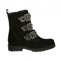 Bottines pour femmes avec lacets, boucles et fermeture éclair en daim noir talon 3