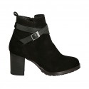 Bottines pour femmes avec fermeture éclair interieur et boucle en daim et cuir noir talon 7