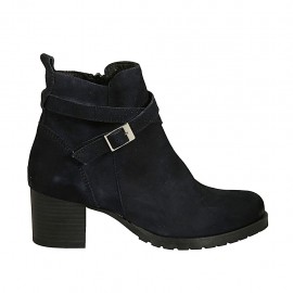 Stivaletto da donna con cerniera e fibbia in camoscio blu tacco 5 - Misure disponibili: 34, 43, 44