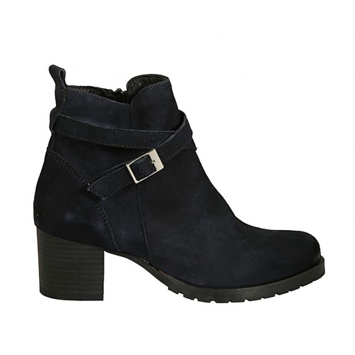 Stivaletto da donna con cerniera e fibbia in camoscio blu tacco 5 - Misure disponibili: 34, 43, 44