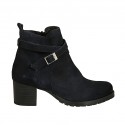 Woman's ankle boot with zipper and buckle in blue suede heel 5