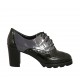 Zapato oxford para mujer con cordones en piel cepillada gris y negra tacon 6 - Tallas disponibles:  33, 34, 42, 43