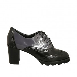 Hochgeschlossener Oxfordschuh mit Schnürsenkeln für Damen aus grauem und schwarzem gebürstetem Leder Absatz 6 - Verfügbare Größen:  33, 34, 42, 43