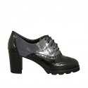 Zapato oxford para mujer con cordones en piel cepillada gris y negra tacon 6