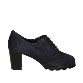 Scarpa stringata da donna modello Oxford in camoscio blu tacco 6 - Misure disponibili: 42, 43, 44