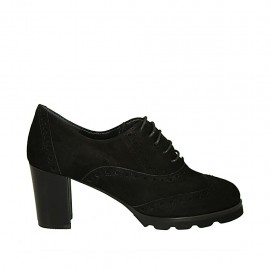 Scarpa stringata da donna modello Oxford in camoscio nero tacco 6 - Misure disponibili: 33, 42, 43