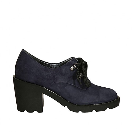 Zapato para mujer con cordones en gamuza azul tacon 7 - Tallas disponibles:  33, 42, 43, 44