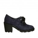 Zapato para mujer con cordones en gamuza azul tacon 7