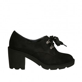 Zapato para mujer con cordones en gamuza negra tacon 7 - Tallas disponibles:  33, 42, 43, 44