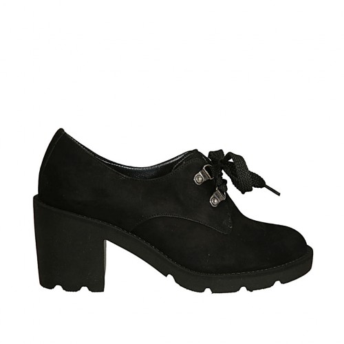 Scarpa stringata da donna in camoscio nero tacco 7 - Misure disponibili: 33, 42, 43, 44