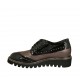 Zapato derby para mujer con cordones en charol negro y piel laminada bronce cuña 3 - Tallas disponibles:  34, 43, 44