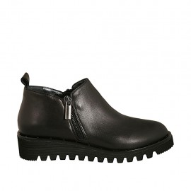 Scarpa accollata da donna con cerniere in pelle nera zeppa 3 - Misure disponibili: 33, 34, 43, 44