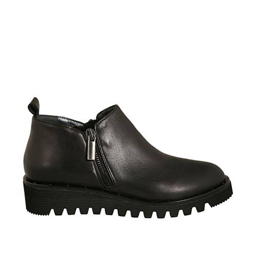 Scarpa accollata da donna con cerniere in pelle nera zeppa 3 - Misure disponibili: 33, 34, 43, 44