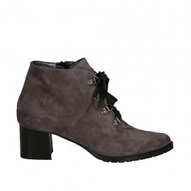 Stivaletto stringato da donna con cerniera in camoscio grigio tacco 5 - Misure disponibili: 32, 34, 44