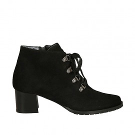 Bottines pour femmes avec lacets fermeture éclair en daim noir talon 5 - Pointures disponibles:  33, 44