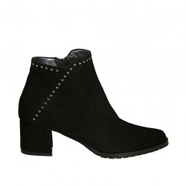 Bottines pour femmes avec fermeture éclair et goujons en daim noir talon 5 - Pointures disponibles:  34