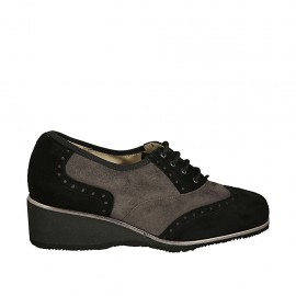 Scarpa stringata oxford da donna in camoscio nero e taupe zeppa 4 - Misure disponibili: 33, 43, 44