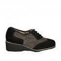 Scarpa stringata oxford da donna in camoscio nero e taupe zeppa 4