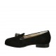 Mocassino da donna con elastici e nappine in camoscio nero e pelle laminata grigia tacco 2 - Misure disponibili: 33, 34, 43