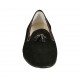 Mocassino da donna con elastici e nappine in camoscio nero e pelle laminata grigia tacco 2 - Misure disponibili: 33, 34, 43