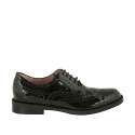 Chaussure richelieu pour femmes à lacets en cuir verni noir avec bout Brogue talon 2
