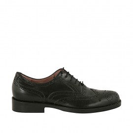 Zapato oxford para mujer con cordones en piel negra con decoración Brogue tacon 2 - Tallas disponibles:  32, 44, 45