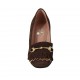 Scarpa accollata da donna con frangia e catena dorata in camoscio marrone tacco 7 - Misure disponibili: 34, 42, 43, 45