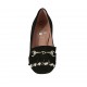 Scarpa accollata da donna con frangia e catena argentata in camoscio nero tacco 7 - Misure disponibili: 34, 42, 43