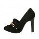 Zapato cerrado para mujer con flecos y cadena en gamuza negra tacon 10 - Tallas disponibles:  31, 32, 33, 34, 42, 43, 46