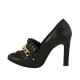 Scarpa accollata da donna con frangia e catena in pelle nera tacco 10 - Misure disponibili: 31, 32, 33, 34, 42, 43, 46
