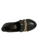 Scarpa accollata da donna con frangia e catena in pelle nera tacco 10 - Misure disponibili: 31, 32, 33, 34, 42, 43, 46
