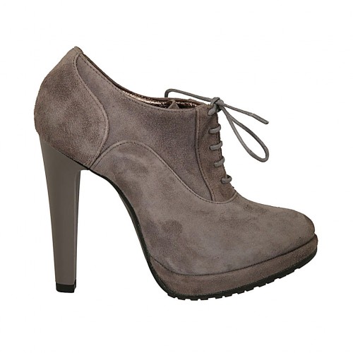 Zapato para mujer en gamuza gris pardo con cordones y plataforma tacon 11 - Tallas disponibles:  31, 34, 43
