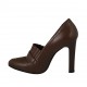 Scarpa accollata da donna con fibbia e frange in pelle marrone tacco 10 - Misure disponibili: 31, 32, 42, 43