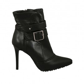 Bottine pour femmes avec fermeture éclair, courroie et boucle en cuir noir talon 10 - Pointures disponibles:  32