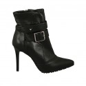 Bottine pour femmes avec fermeture éclair, courroie et boucle en cuir noir talon 10
