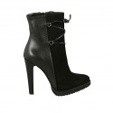Bottine pour femmes à lacets avec fermeture éclair et plateforme en cuir et daim noir talon 11
