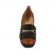 Zapato cerrado para mujer con plataforma, flecos y cadena en piel color cuero y negra tacon 8 - Tallas disponibles:  34, 42, 43
