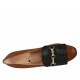 Zapato cerrado para mujer con plataforma, flecos y cadena en piel color cuero y negra tacon 8 - Tallas disponibles:  34, 42, 43