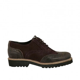 Scarpa stringata da donna modello Oxford in pelle e camoscio marrone tacco 3 - Misure disponibili: 42, 43, 44, 45