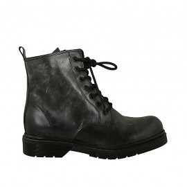 Bottines avec lacets et fermeture éclair pour femmes en cuir noir à effet marbre talon 3 - Pointures disponibles:  44