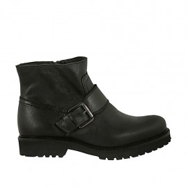 Bottines pour femmes avec boucle et fermeture éclair en cuir noir talon 3 - Pointures disponibles:  32, 33, 43